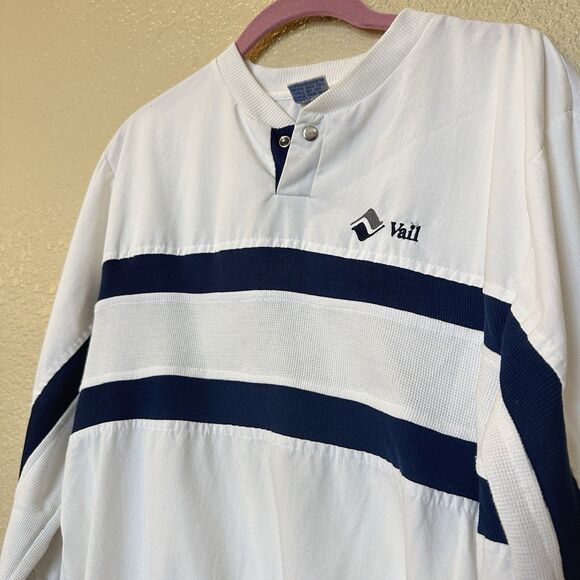 Vintage Vail Resort Long Sleeve Shirt Henley White Blue Medium Made in Taiwan - Picture 2 of 7
